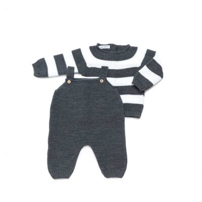 Peto punto rayado en gris y blanco para bebe