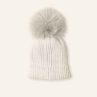 Gorro canalé 1 pompón artificial Fleur Vintage Mac Ilusión