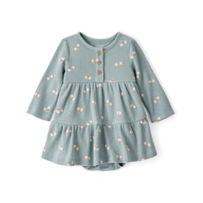 Vestido body manga larga floral canalé waffle bebé niña Carter's