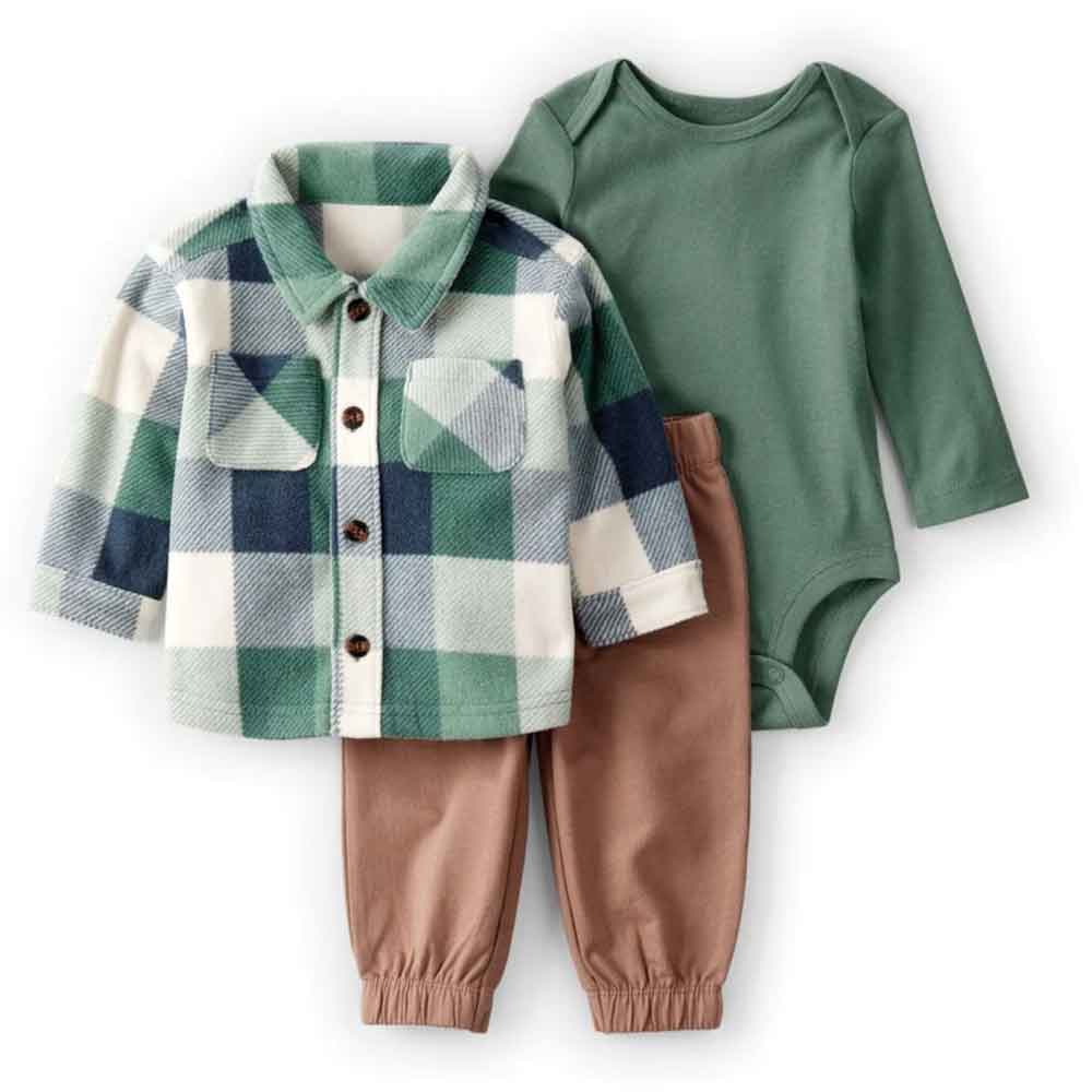 Conjunto 3 piezas cárdigan, camisa cuadros y pantalón bebé Carter's