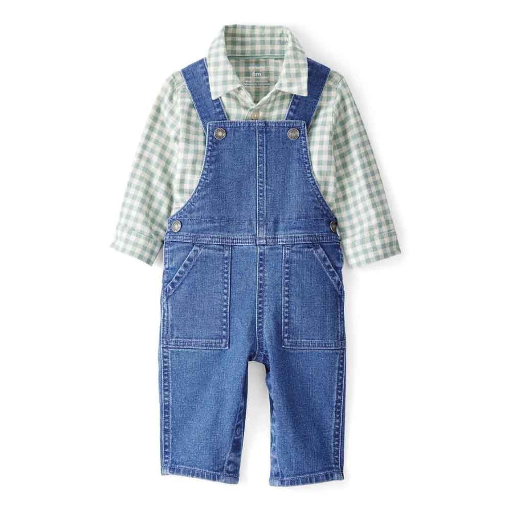 Conjunto 2 piezas camisa de cuadros y peto denim Carter's