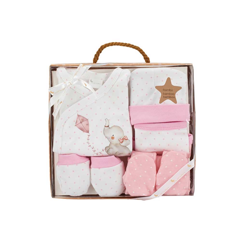 Set de regalo 5 piezas elefantito rosa Interbaby