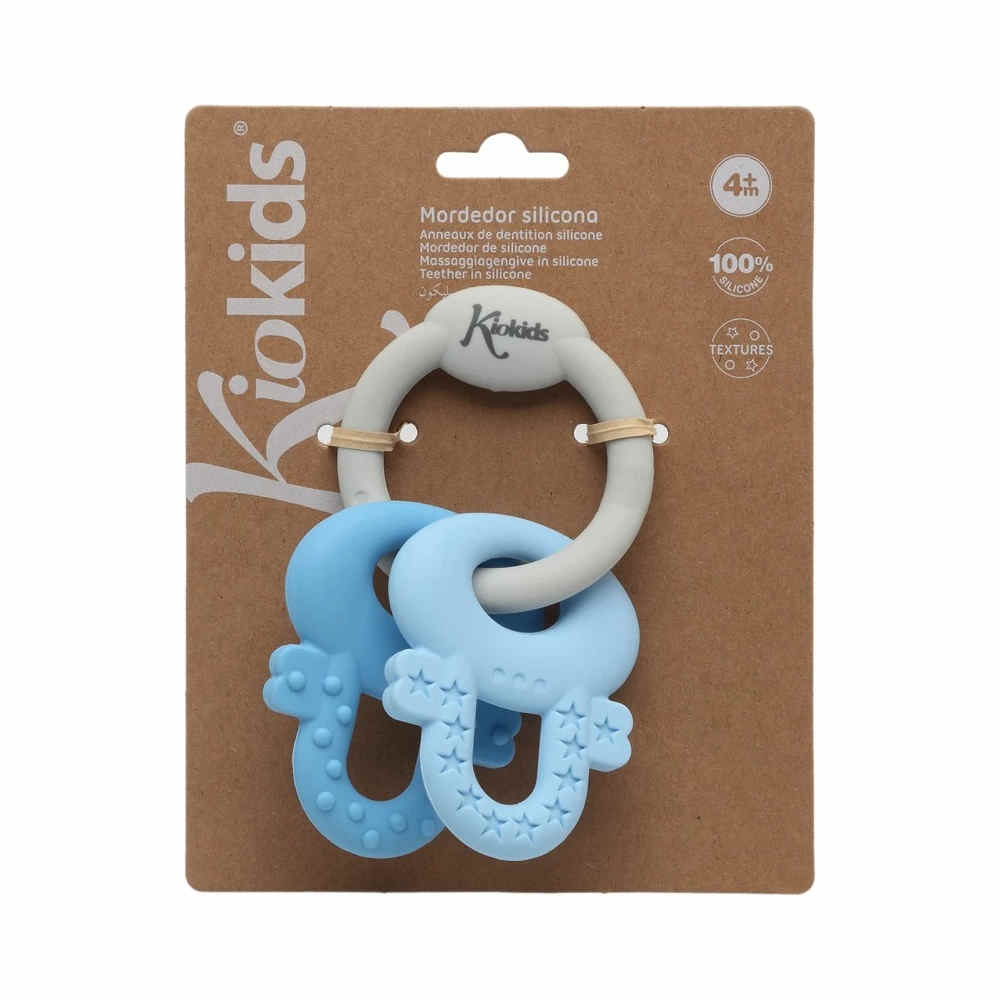 Mordedor de llaves de silicona azul y gris para bebé KioKids