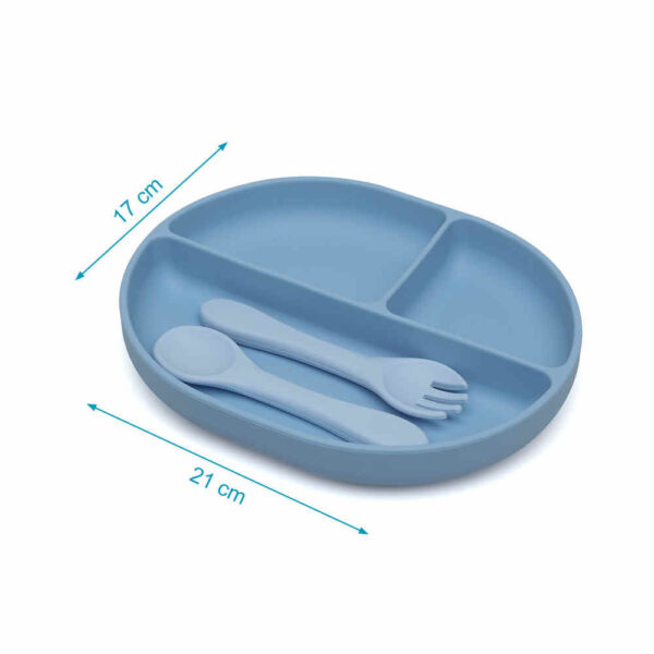 Set de cubiertos y bandeja BLW silicona azul bebé KioKids