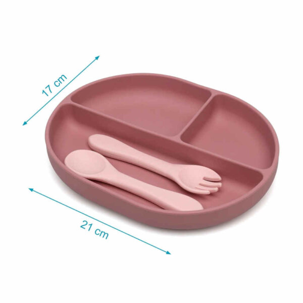 Set de cubiertos y bandeja BLW silicona rosa bebé KioKids