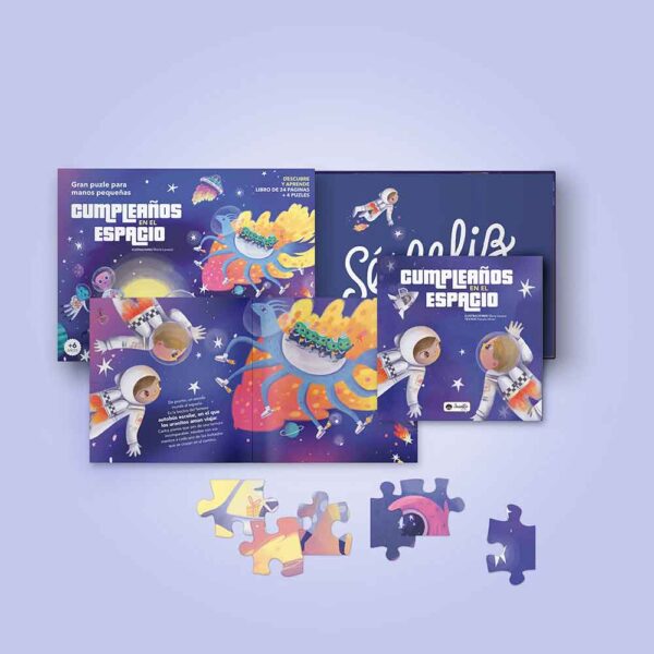 Libro y Puzzle Cumpleaños en el Espacio Manolito Books