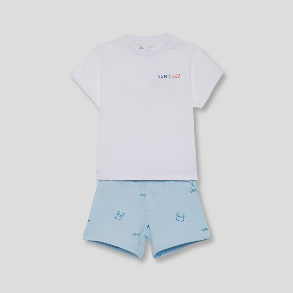 Conjunto camiseta y shorts bebé niño 264025 celeste Street Monkey