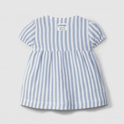 Vestido bebé niña gasa rayas azul Laranjinha