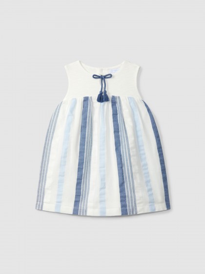Vestido bebé niña texturizado rayas azul Laranjinha